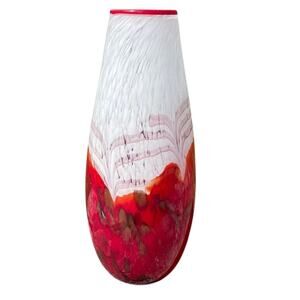 Hand Blown Art Glass Amphora Vase Red White Gold Swirl 15”